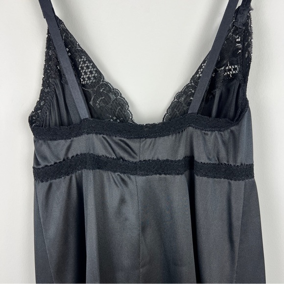 Vintage 90s Y2K Black Satin Lace Trim Slip Dress Size Small - Picture 7 of 9